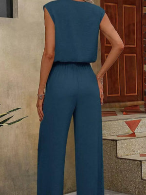 100% polyester Care instructions: Machine wash cold two-piece set in Navy Blue with relaxed silhouette