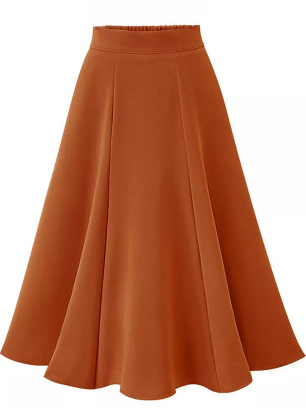 Rust A-line Midi Skirt With Elastic Waistband