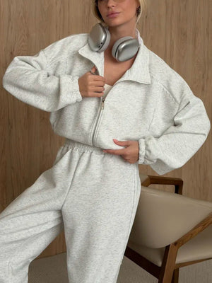 100% polyester Care instructions: Machine wash cold lounge set in Light Gray with relaxed silhouette