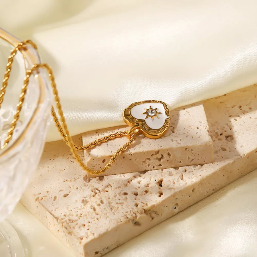 necklace featuring motif in white with 18K Gold-Plated,Stainless Steel,Zircon Care instructions: 1 texture