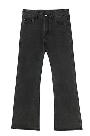 Relaxed flare denim trousers in dark gray with a classic five-pocket design.