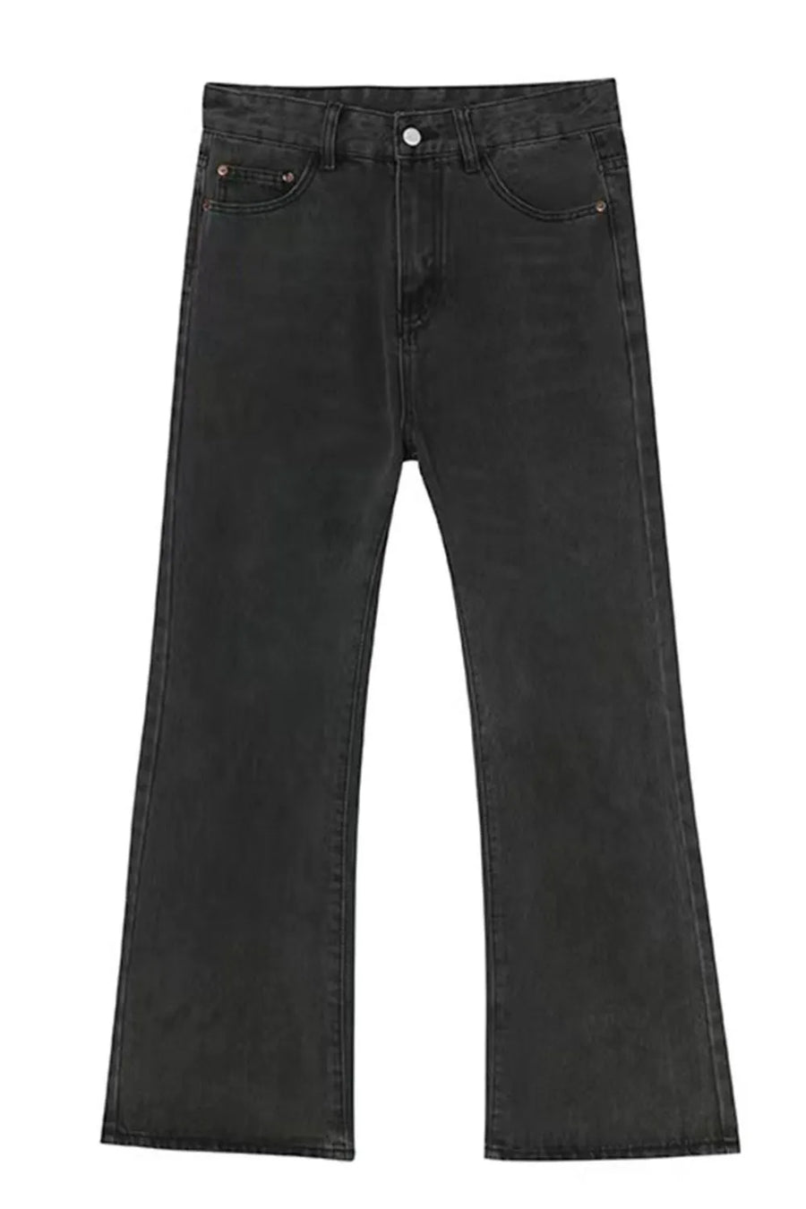 Relaxed flare denim trousers in dark gray with a classic five-pocket design.