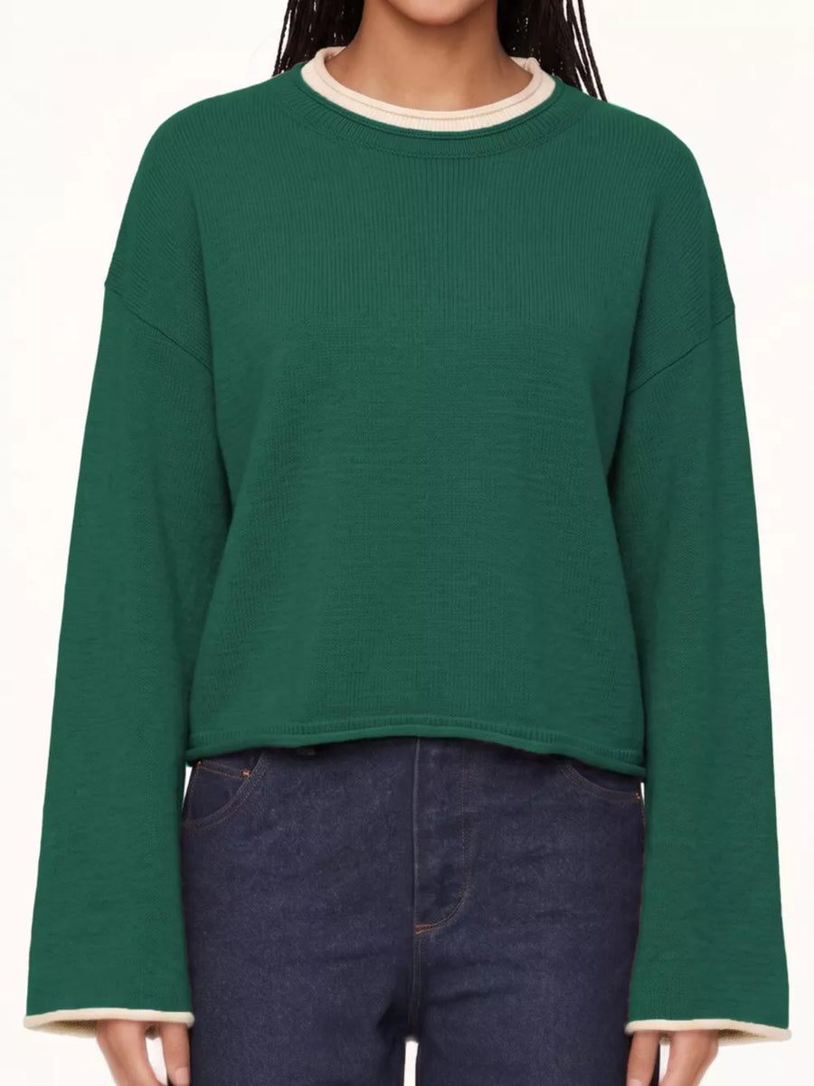 Khaki relaxed crewneck sweater with crew neck