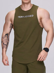 Moss green performance tank top with TEAMJOINED logo, crew neck, sleeveless.