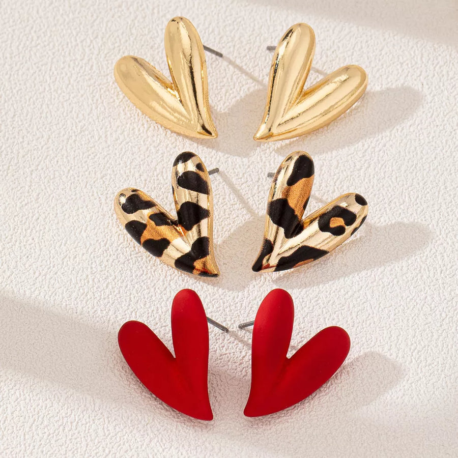 earrings in Red with leopard-print and heart-shaped