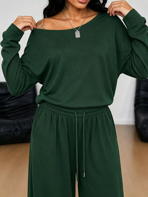 One-shoulder Top And Drawstring Pants Set Plus Size in Apricot, view 12