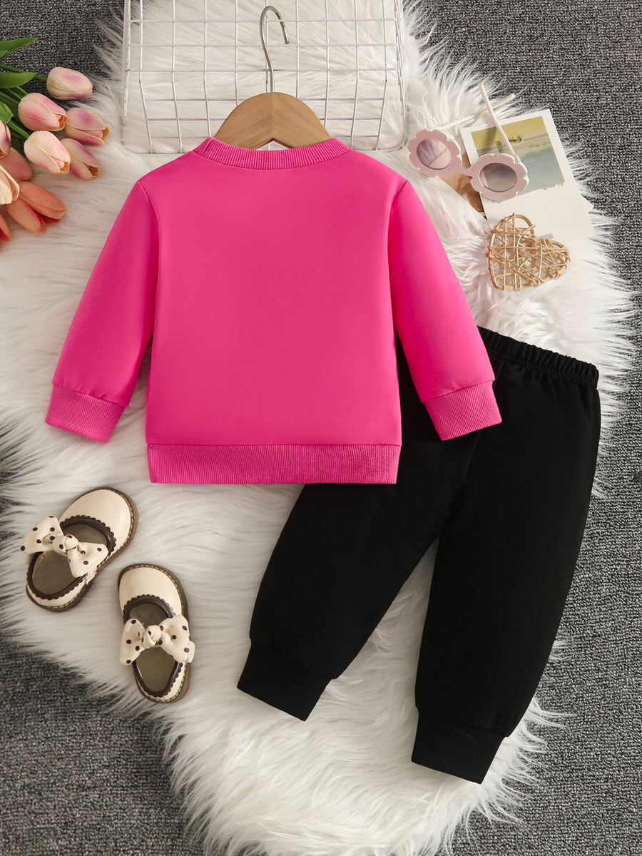 Pink sweatshirt and pants set with hip-length and pullover