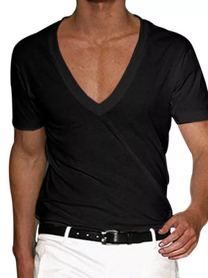 Black Men's Full Size Deep V-neck T-shirt Plus Size