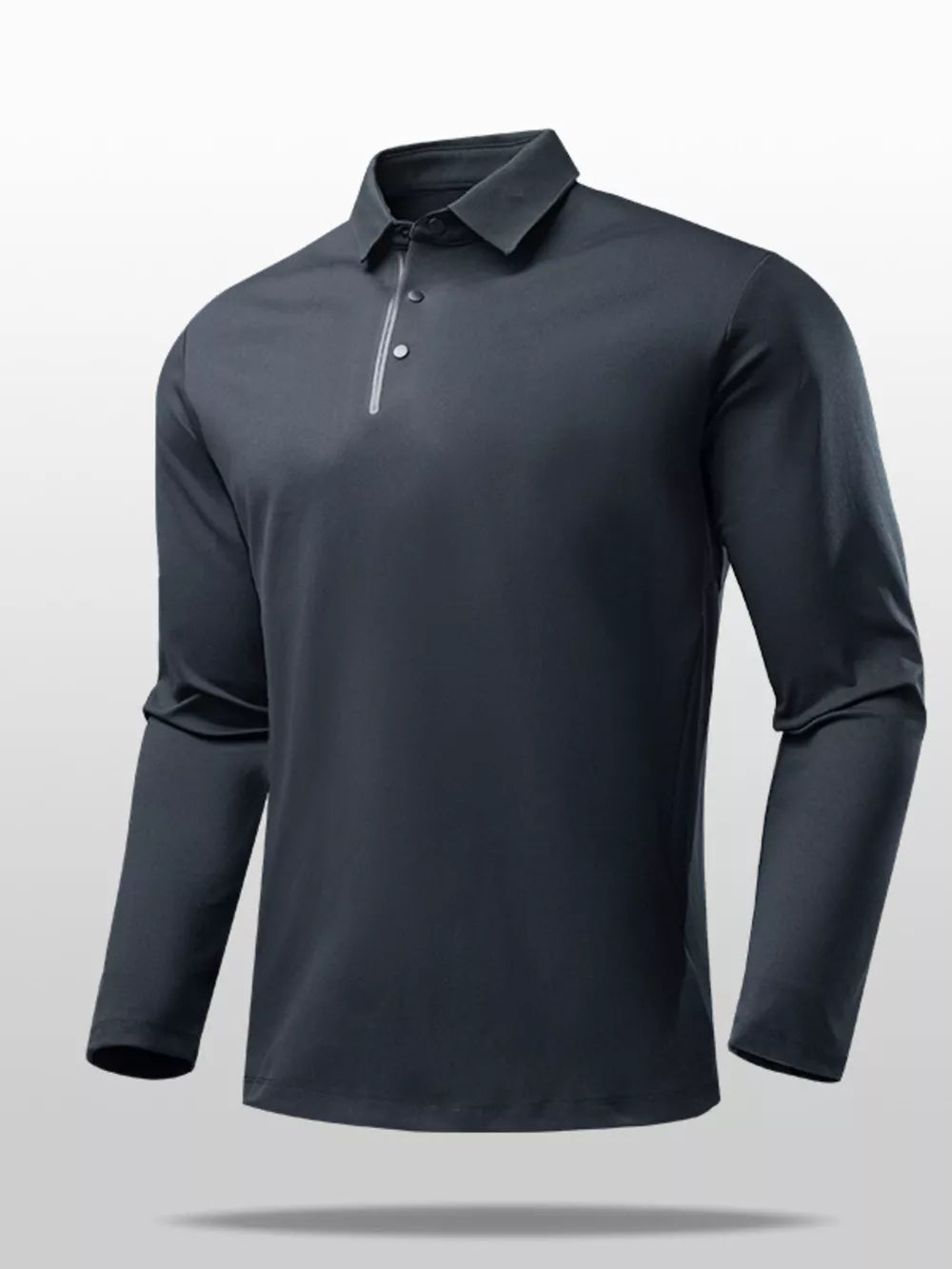 Black long sleeve polo shirt with a classic fit and quarter zip neckline.