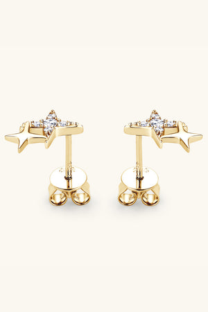 Gold stud earrings with diamond celestial starburst design