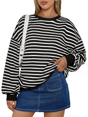 black sweatshirt with striped and crew neck