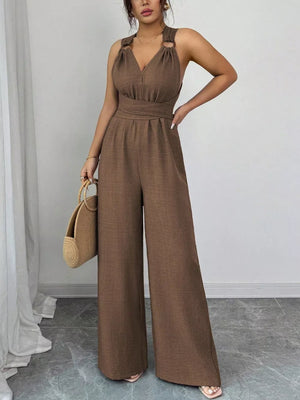 jumpsuit in Wine Red with sleeveless and floor-length