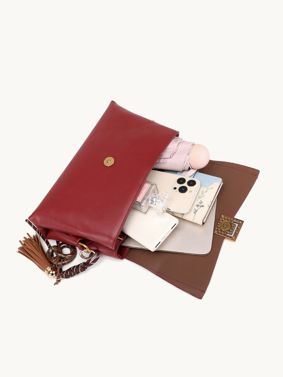 Gold-Tone Hardware Crossbody Bag in Wine Red