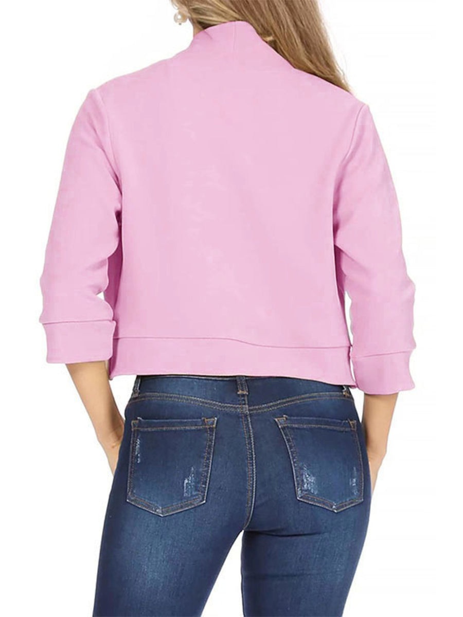 Blue Full Size Cropped Open Front Blazer Plus Size