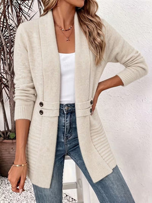 cardigan in cream featuring ribbed and relaxed fit