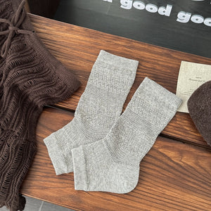 socks in Light Gray with textured knit and crew-length