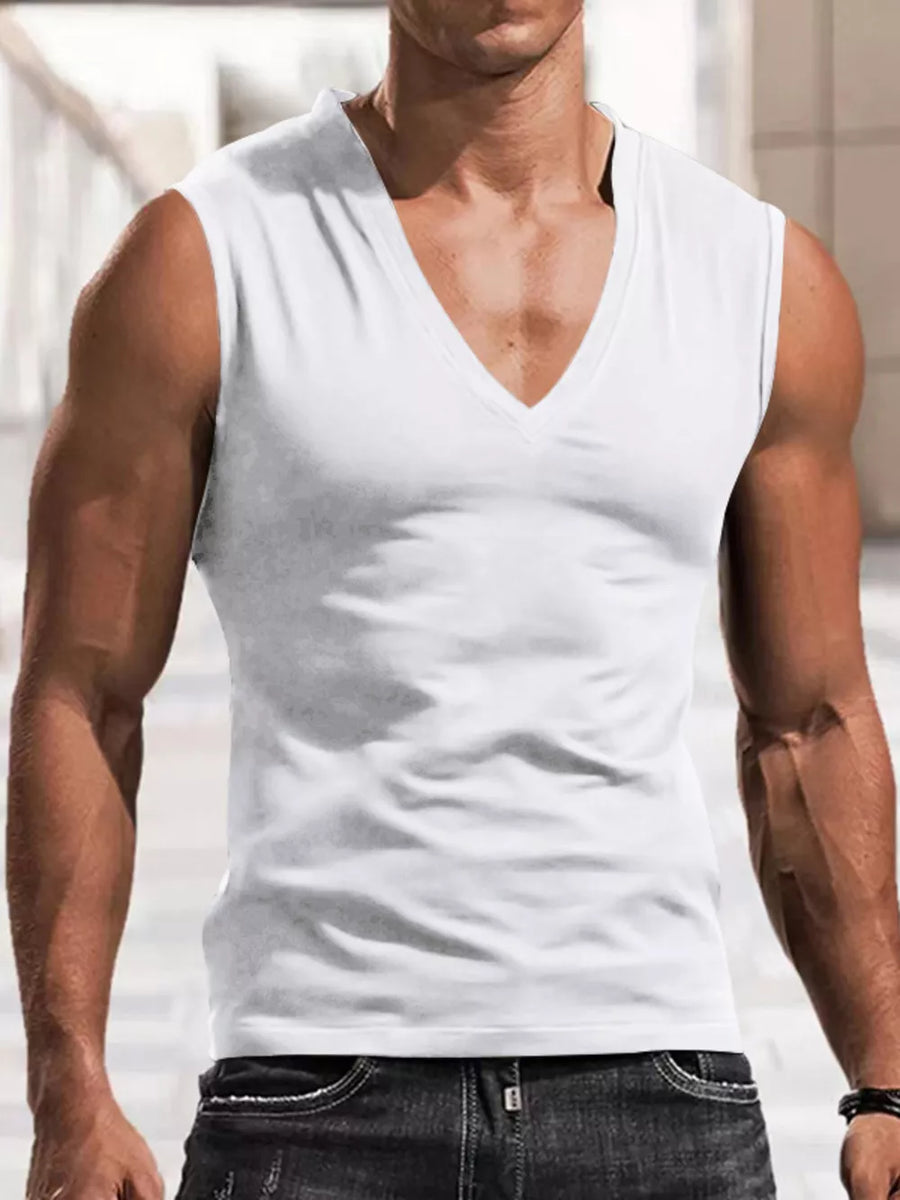 Army Green Men's Full Size V-neck Tank Top Plus Size