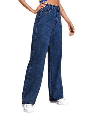 Dark Gray wide-leg jeans with full-length and button-front