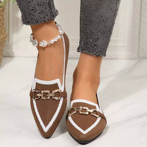brown pointed-toe flats slip-on shoes with not applicable