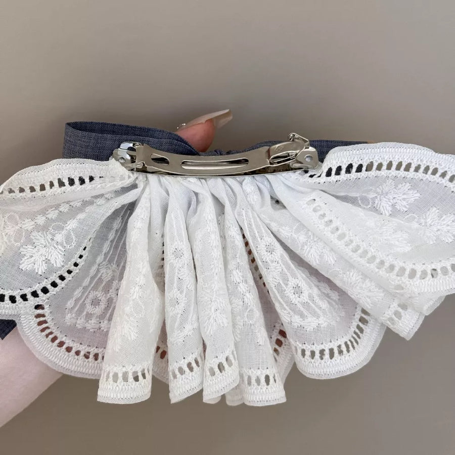 charcoal hair clip featuring lace trim and floral