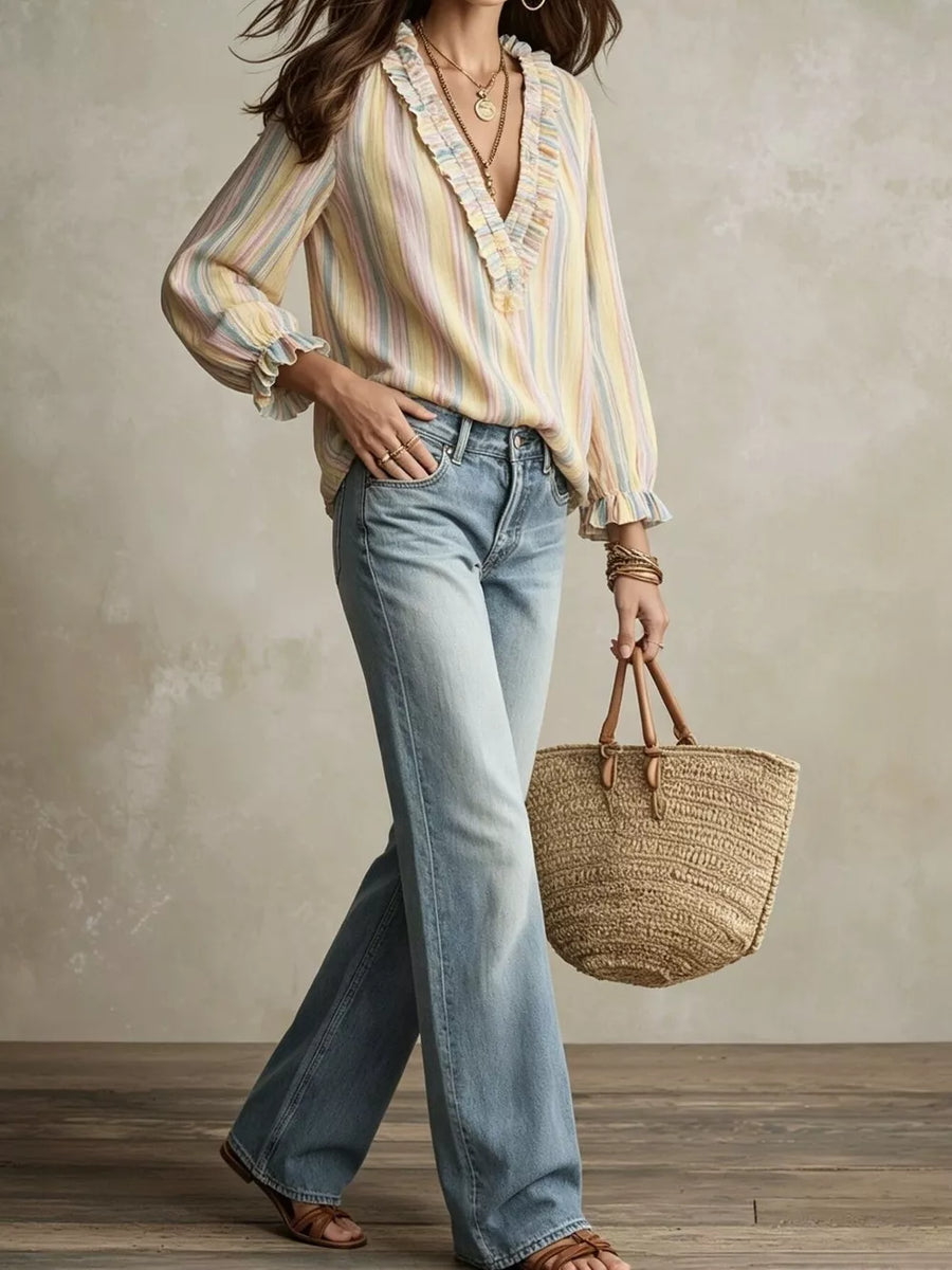100% polyester Care instructions: Machine wash cold blouse in light blue with relaxed silhouette
