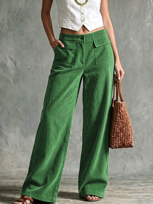 wide-leg pants in ivory with pocketed and full-length