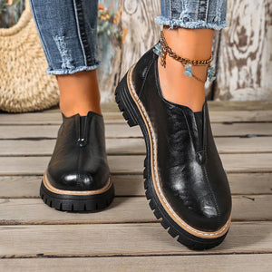 Leather Round Toe Slip-On Loafers in dark brown with round toe