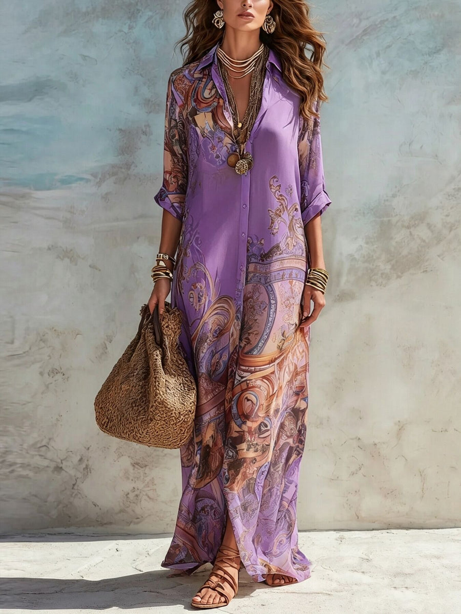 shirt dress in terracotta with buttoned and maxi