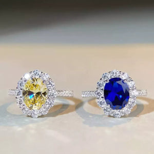 ring in canary yellow featuring halo setting and slim fit