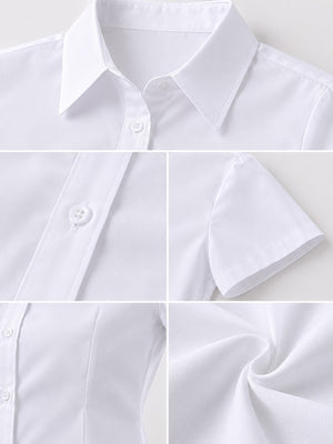 Classic Slim-Fit Button-Down Shirt Plus Size in White-Short Sleeve Anti-Gaping
