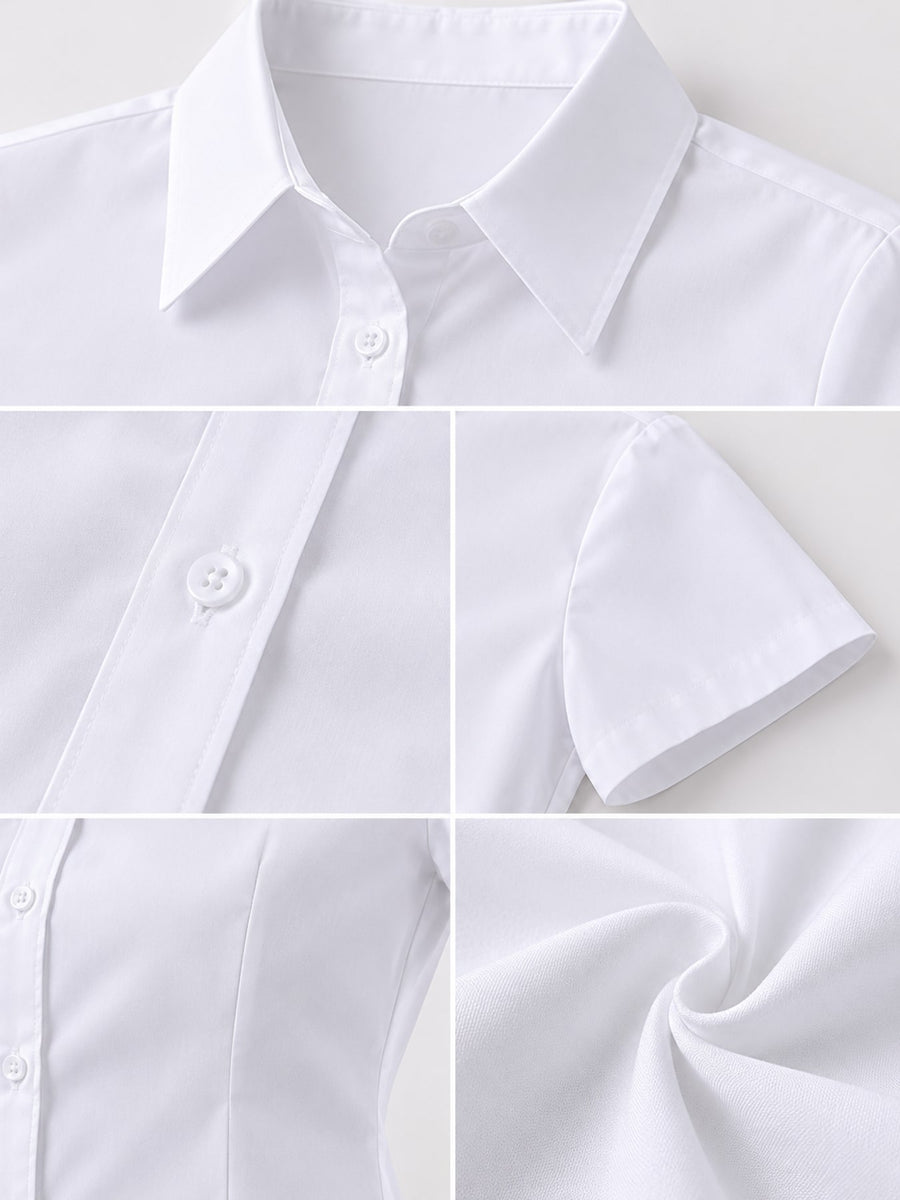 Classic Slim-Fit Button-Down Shirt Plus Size in White-Short Sleeve Anti-Gaping