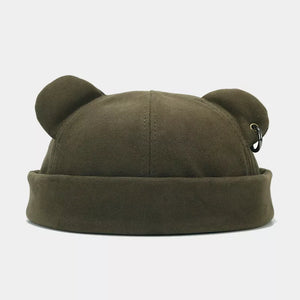 Bear Ear Docker Hat in Army Green with bear ears