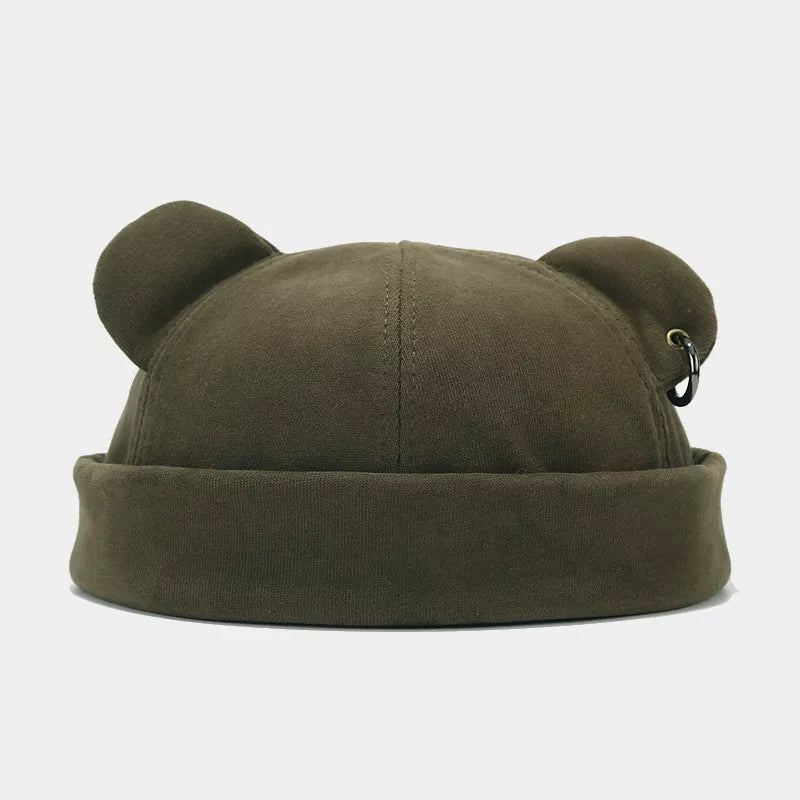 Bear Ear Docker Hat in Army Green with bear ears