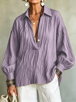 White blouse with half-button and textured