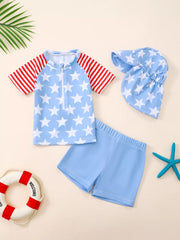 Children's Patriotic Star Print Swim Set With Hat