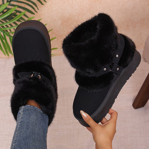 Fabric Chunky-Sole Round Toe Platform Boots in black with platform sole