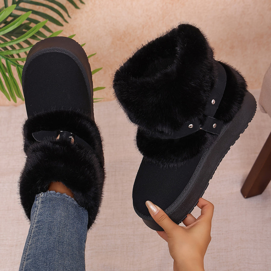 Fabric Chunky-Sole Round Toe Platform Boots in black with platform sole
