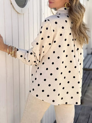 Beige with Polka Dot Button Up Shirt in Beige