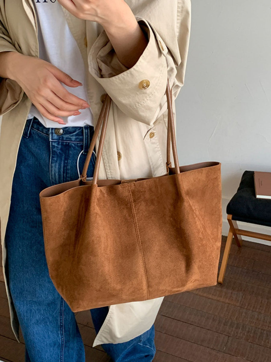Solid Color Tote Bag in camel brown with large capacity