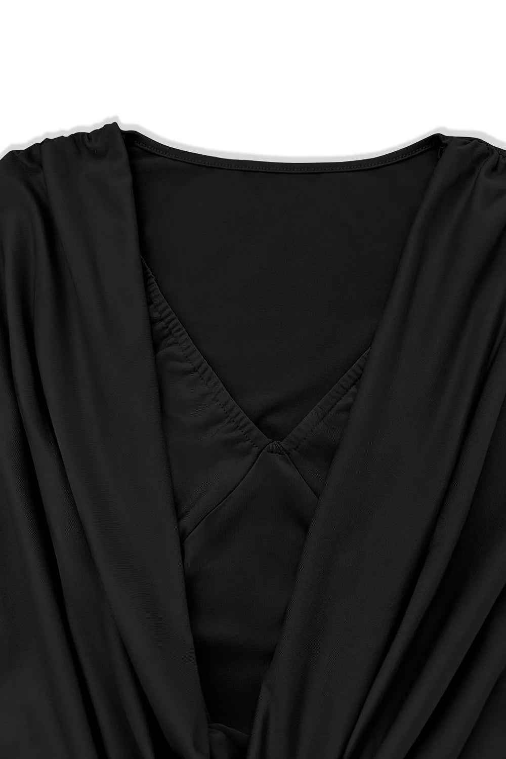 Black Ruched Cowl Neck Long Sleeve Mini Dress
