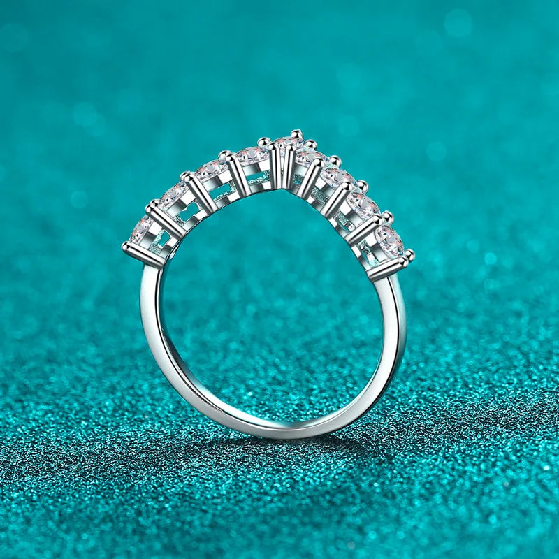 Silver chevron moissanite cluster ring with sparkling stones