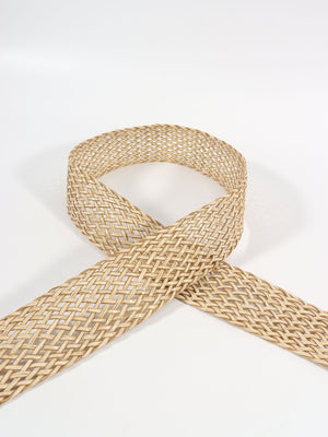 Woven raffia belt in camel with gold-tone buckle detail