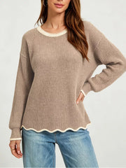 pullover sweater in Green with ribbed and hip-length