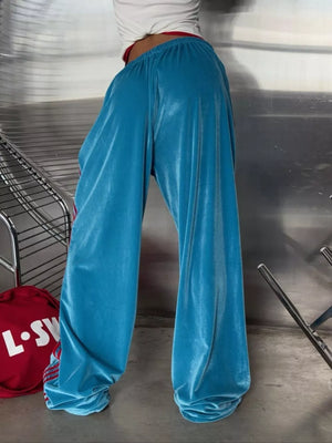 Red Velvet Wide-leg Pants