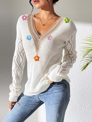pullover sweater in Green with floral and lace