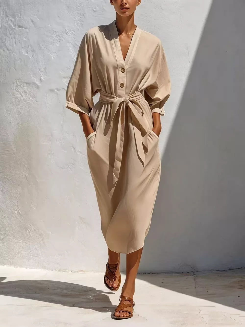 Black midi dress with belted and dolman sleeve