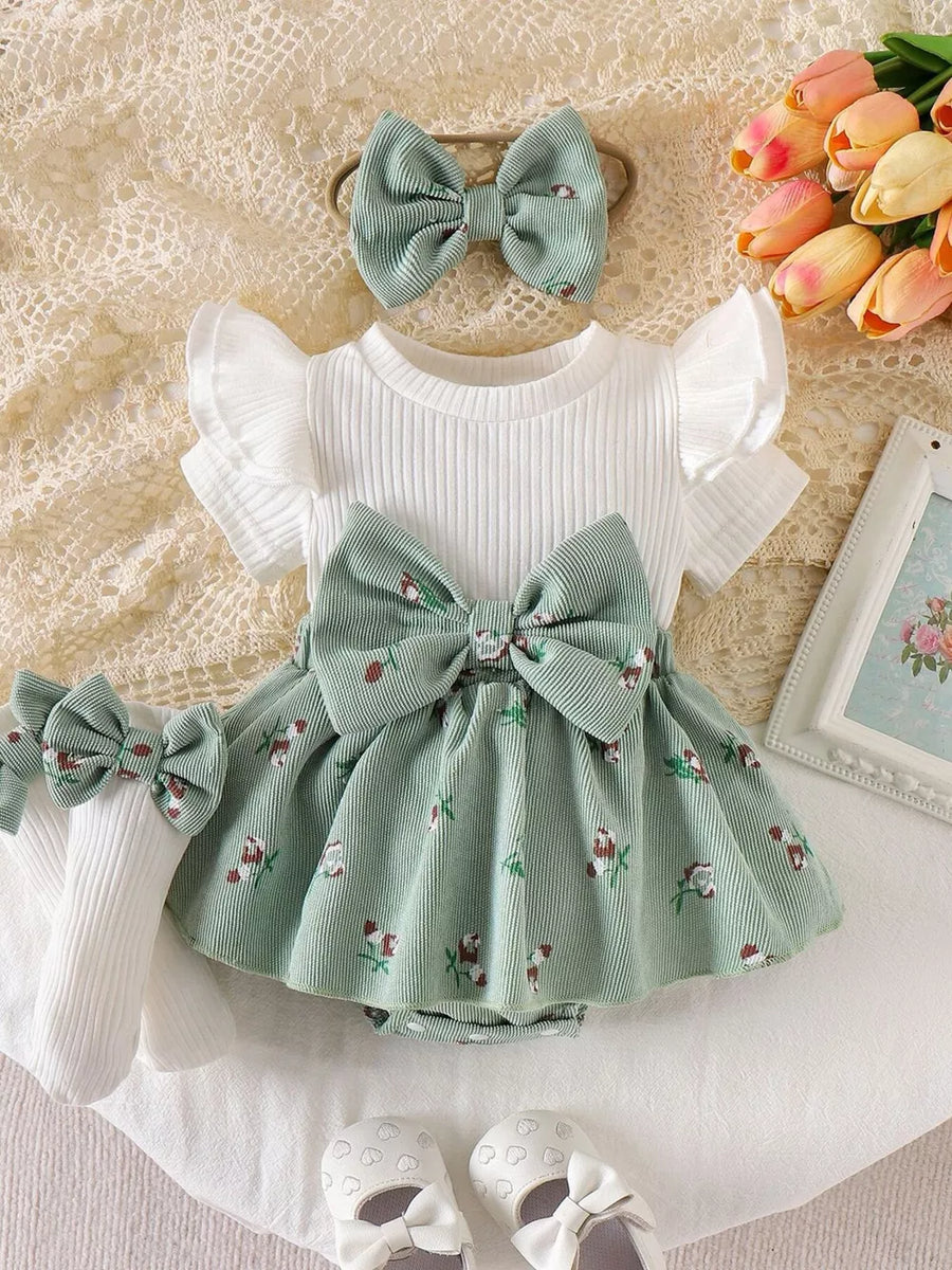 Blue Children's Ribbed Knit Dress Set