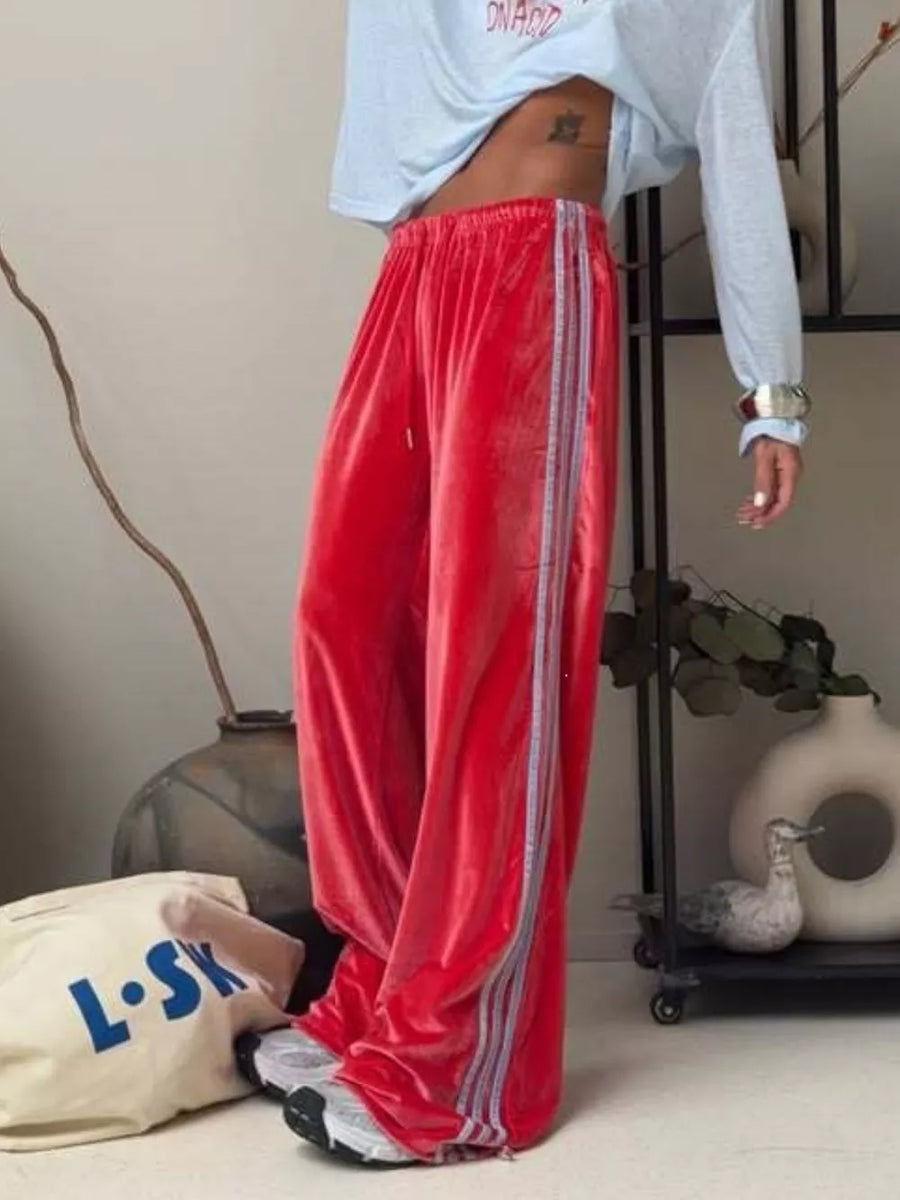 Velvet Wide-leg Pants in Yellow