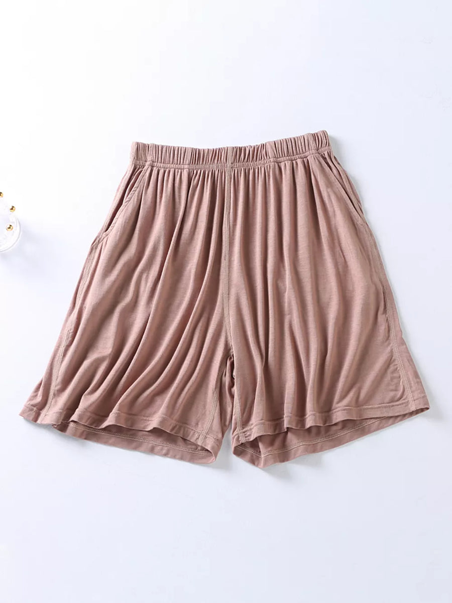 Comfortable pajama shorts in Milk Tea Camel with elastic waistband and pockets.