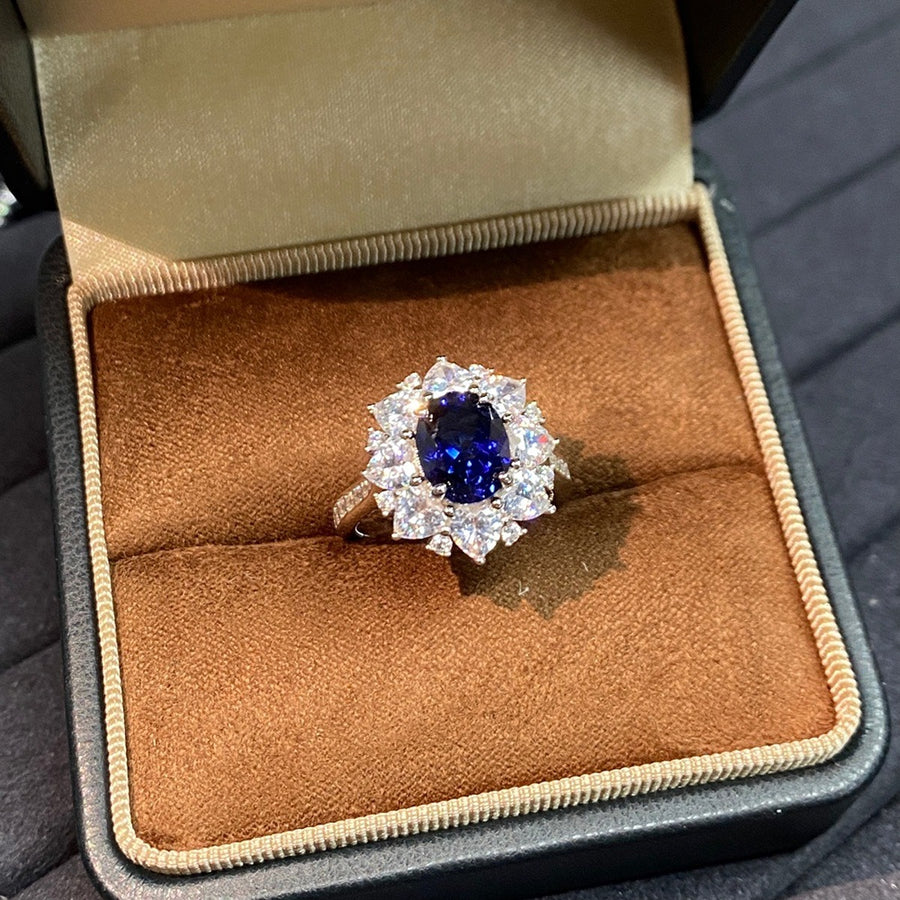 925 Sterling Silver Oval Royal Blue Sapphire Ring in Blue with oval cut sapphire
